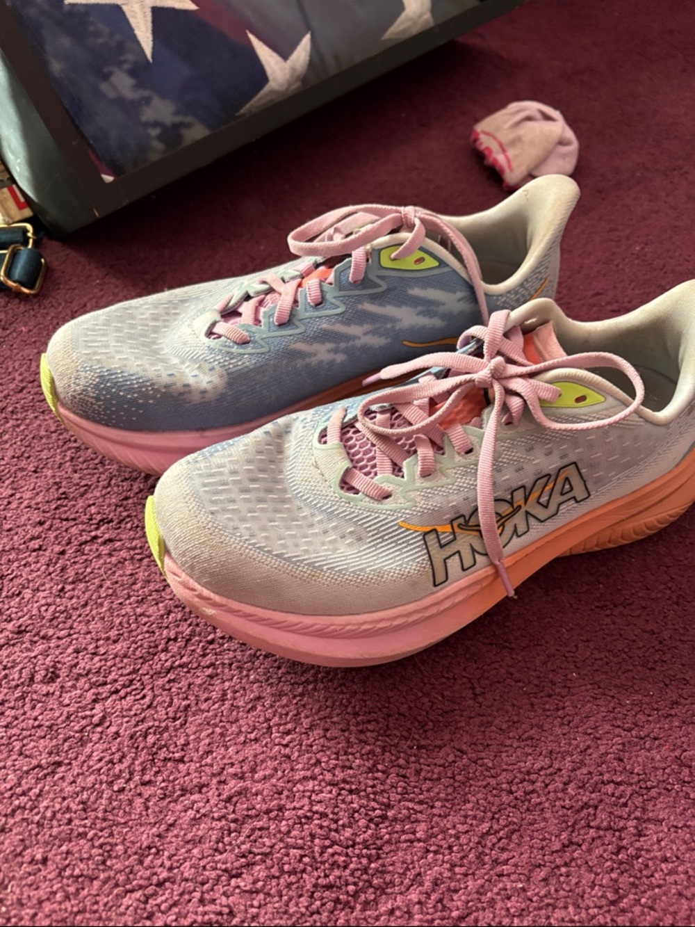 Hoka Women's Running Shoes in Pink, Light Blue & Yellow Accents